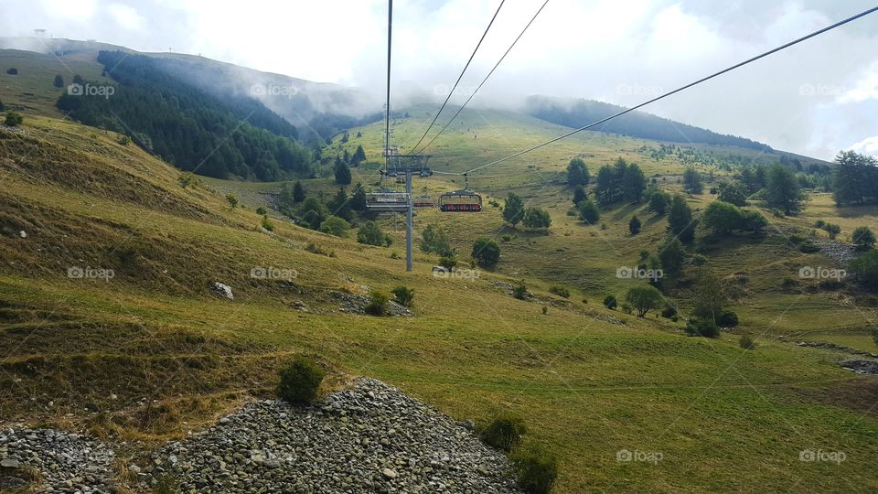 Chair lift and landscape in Venosc in France