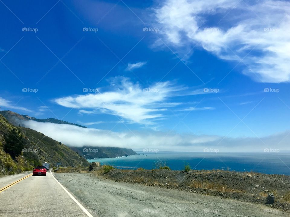 Fog rolling in California Coastline