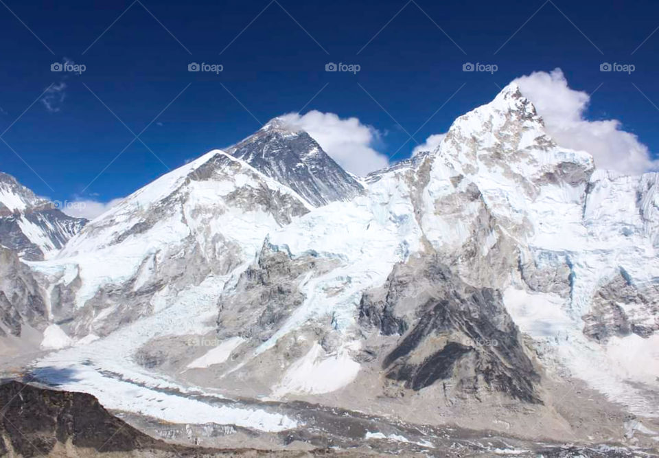 The view of Mt. Everest and Nuptse as seen from Kala Patthar. Taken on the Everest Base Camp Trek in Nepal.