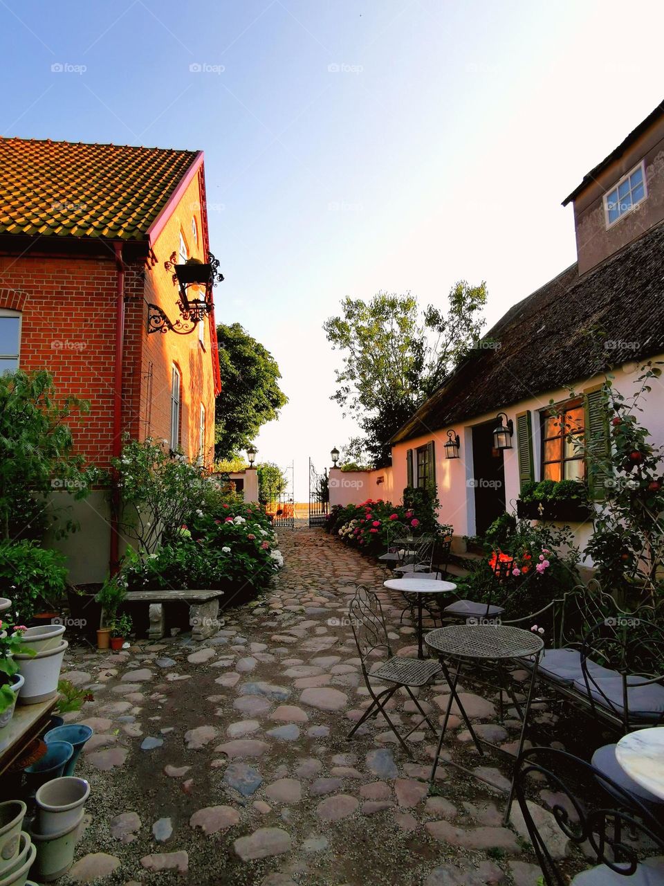 Sunset behind the old houses