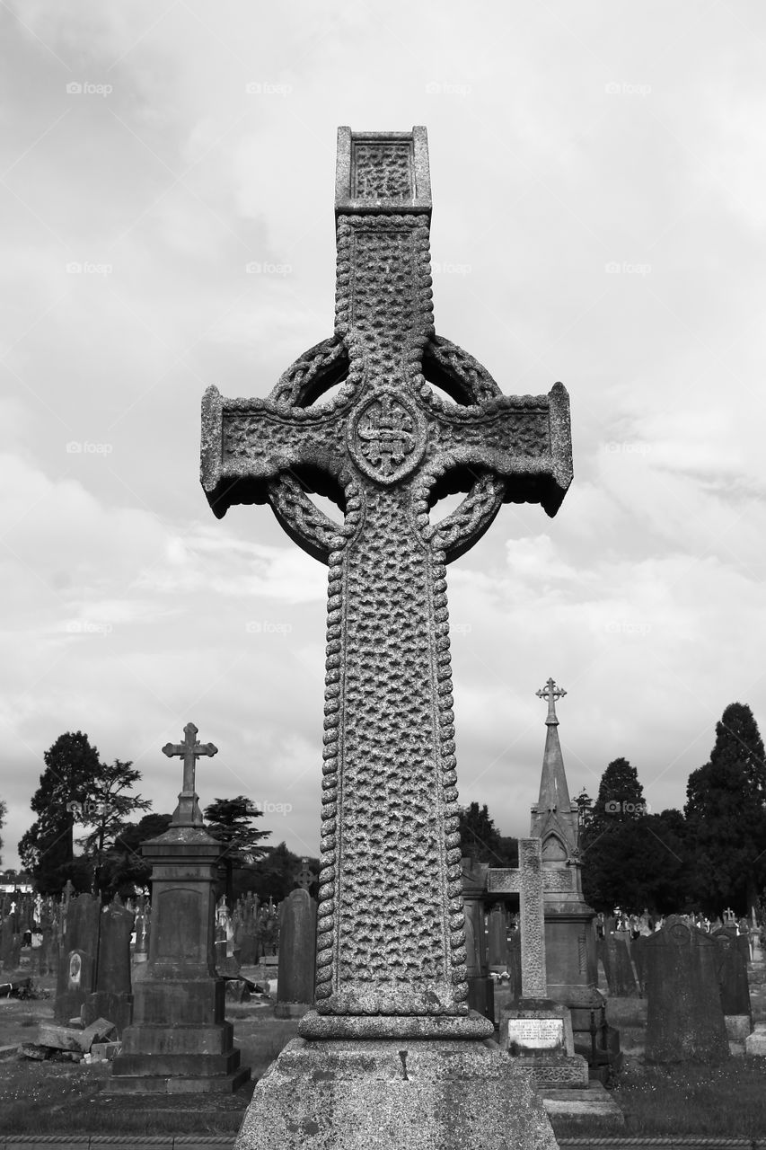 Celtic cross on Irish cemetery