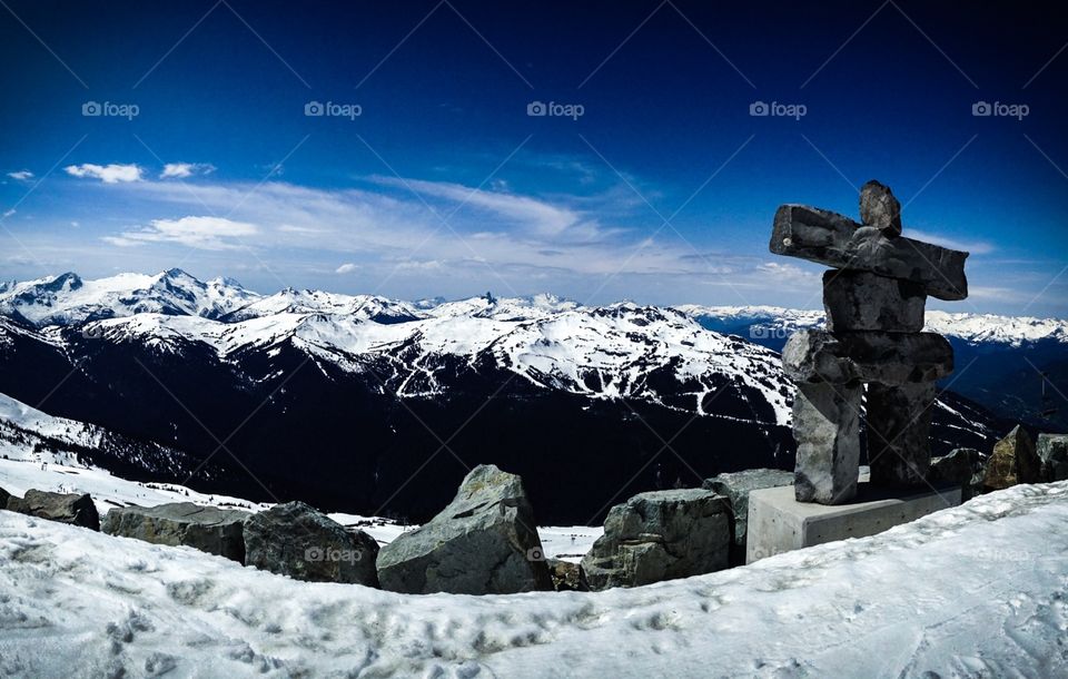 Inuksuk at top of 7th Heaven on Blackcomb mountain in Whistler BC