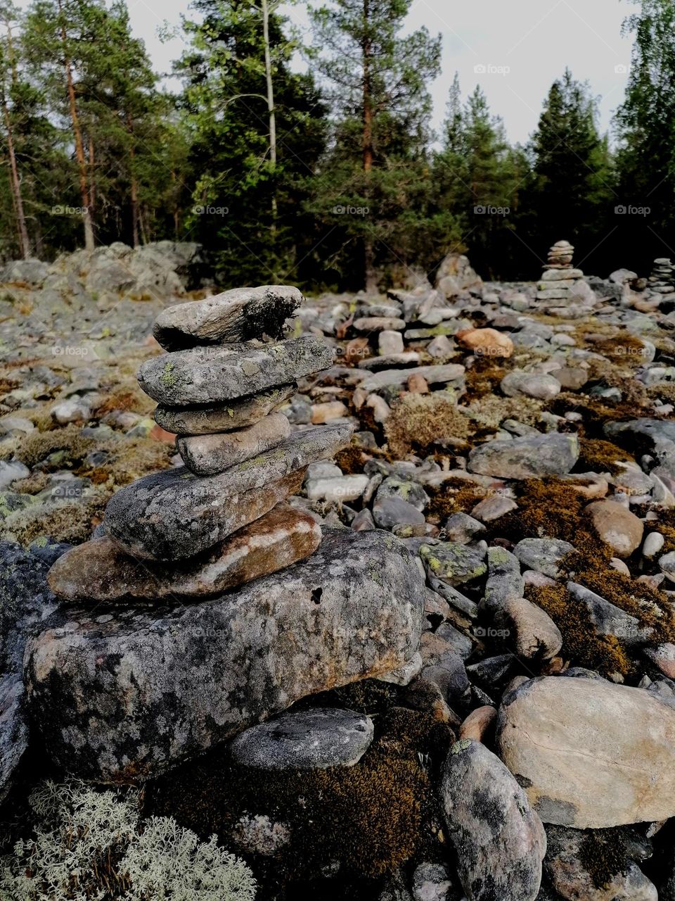 Stones on top of stones at the edge of the forest