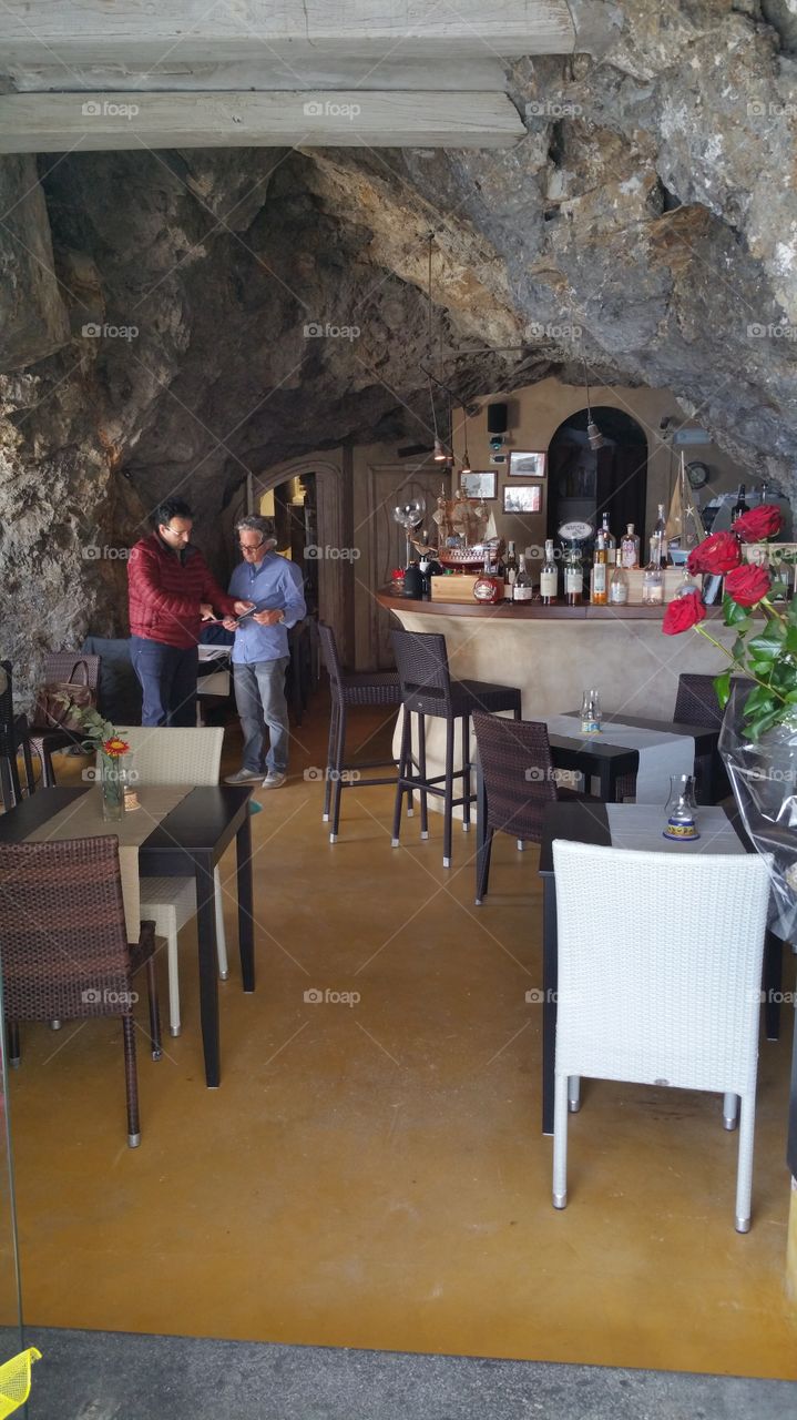 restaurant in a cave. traveling in italy. amalfi coast