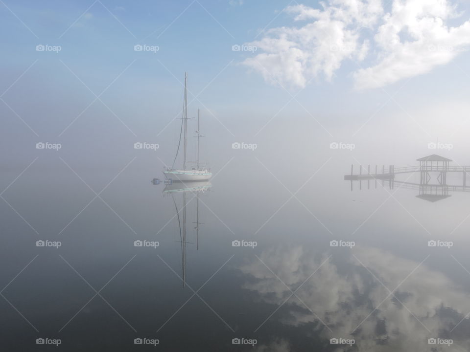 Sailboat in fog