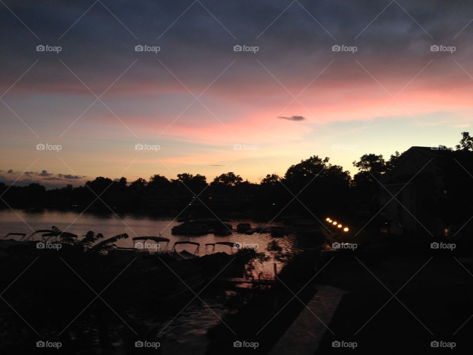 Lake color. Sunset over Goguak Lake in Battle Creek Michigan, lots of color.
