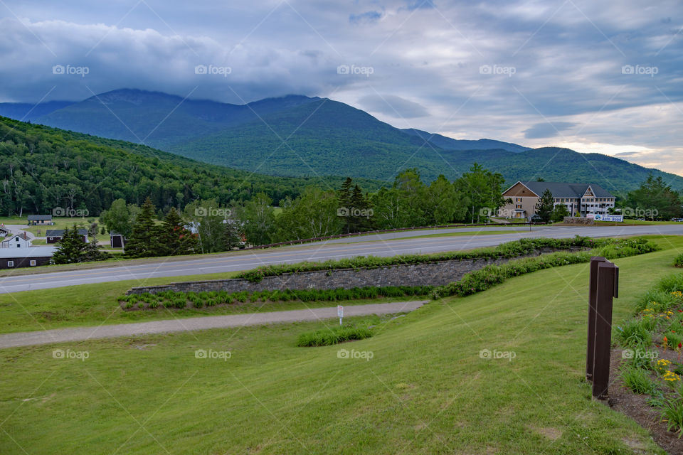 Beautiful landscape view across the street at Mount Washington in the White Mountains of New Hampshire. 