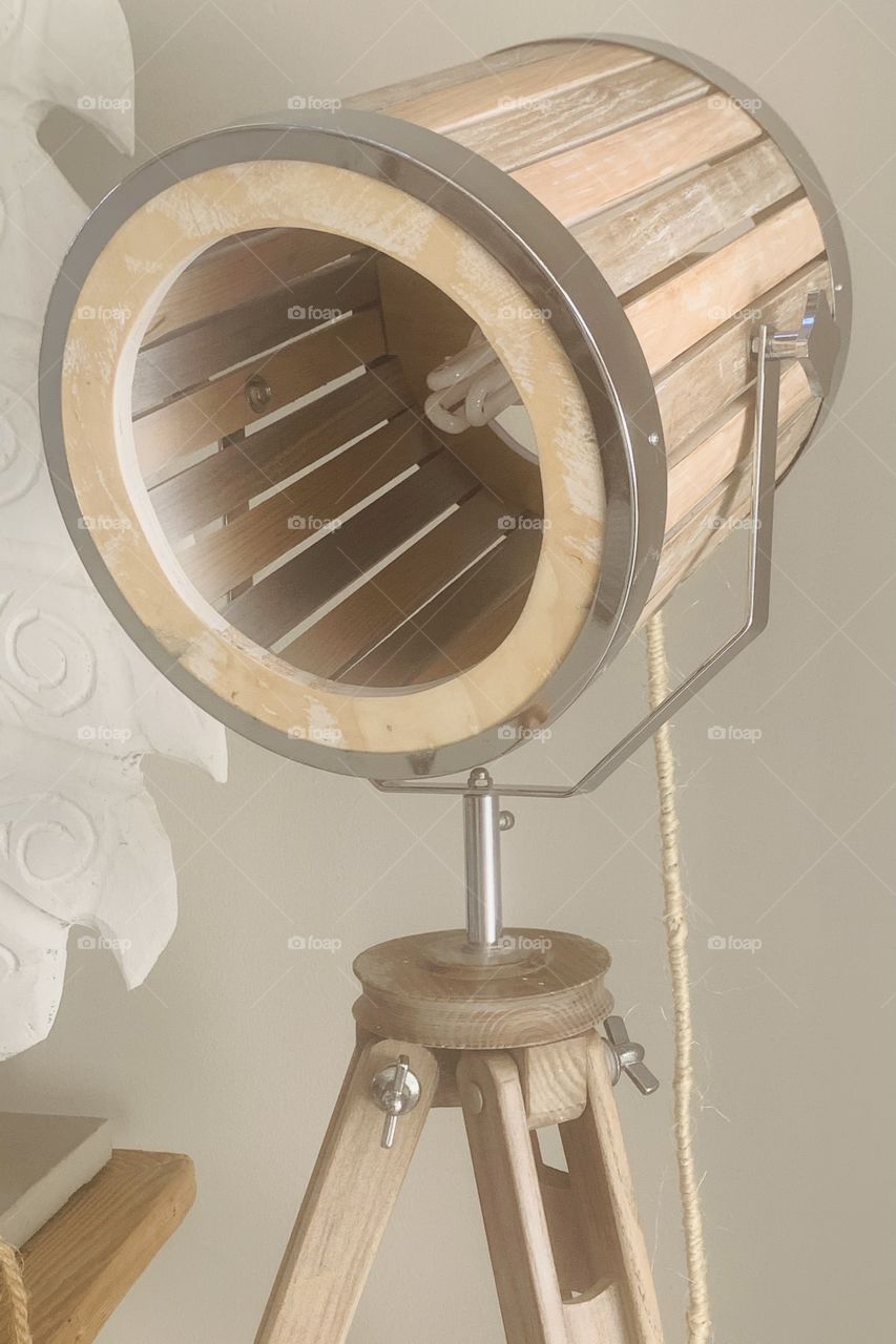 Wooden circular floor lamp industrial 