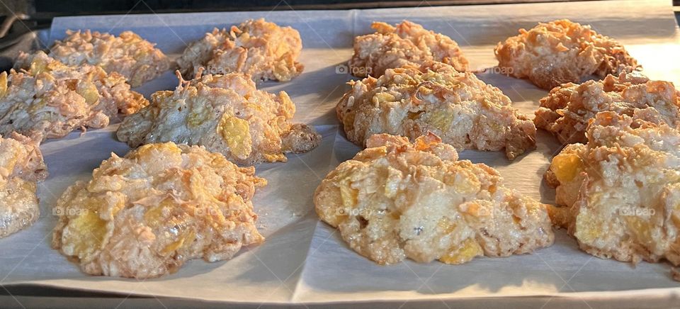 Old fashioned freshly baked Macaroons hot in the oven.