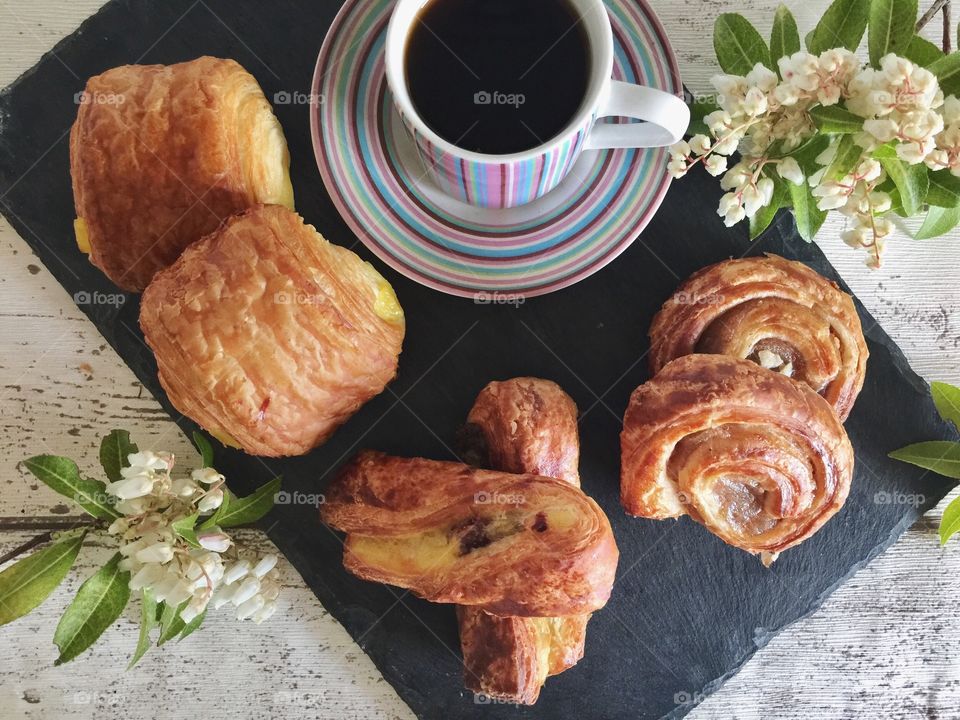 French pastries with coffee