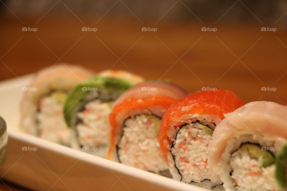 Rainbow sushi in favourite Japanese restaurant 