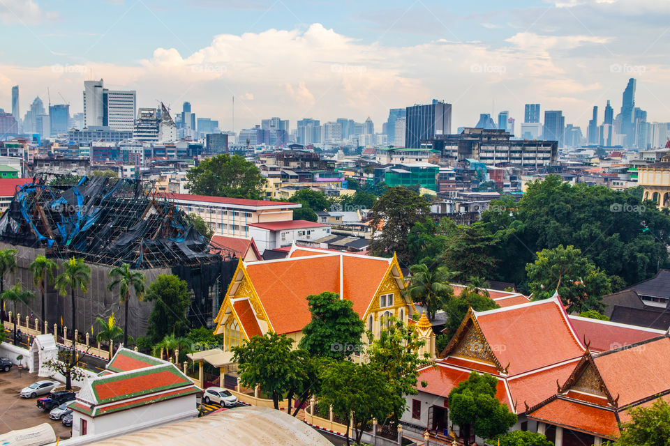 View from the Thai Temple Wat Saket to the Cityscape of Bangkok Thailand Southeast Asia