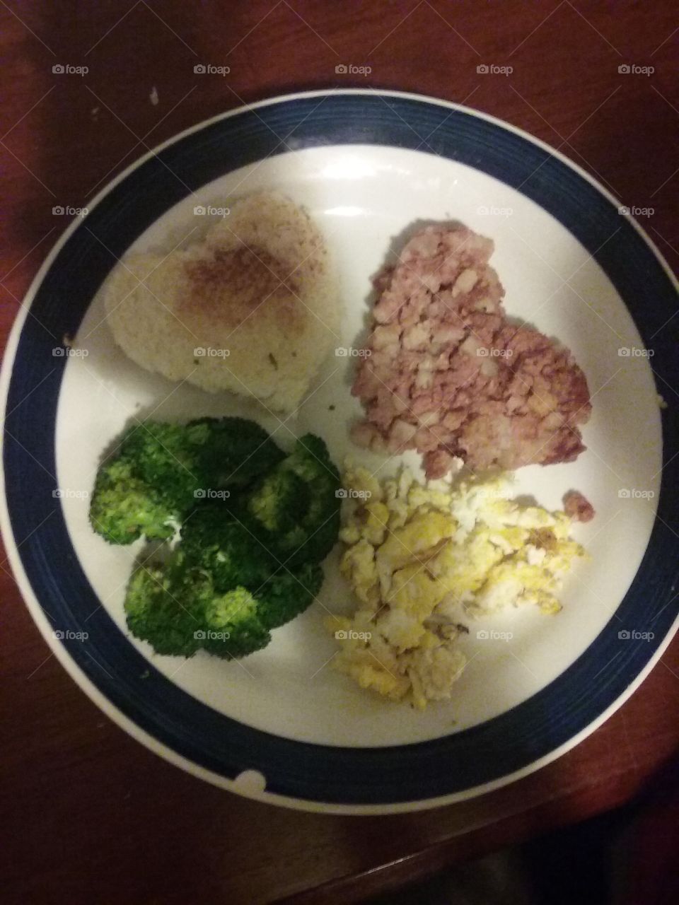 valentines brunch broccoli corned beef hash, toast and eggs