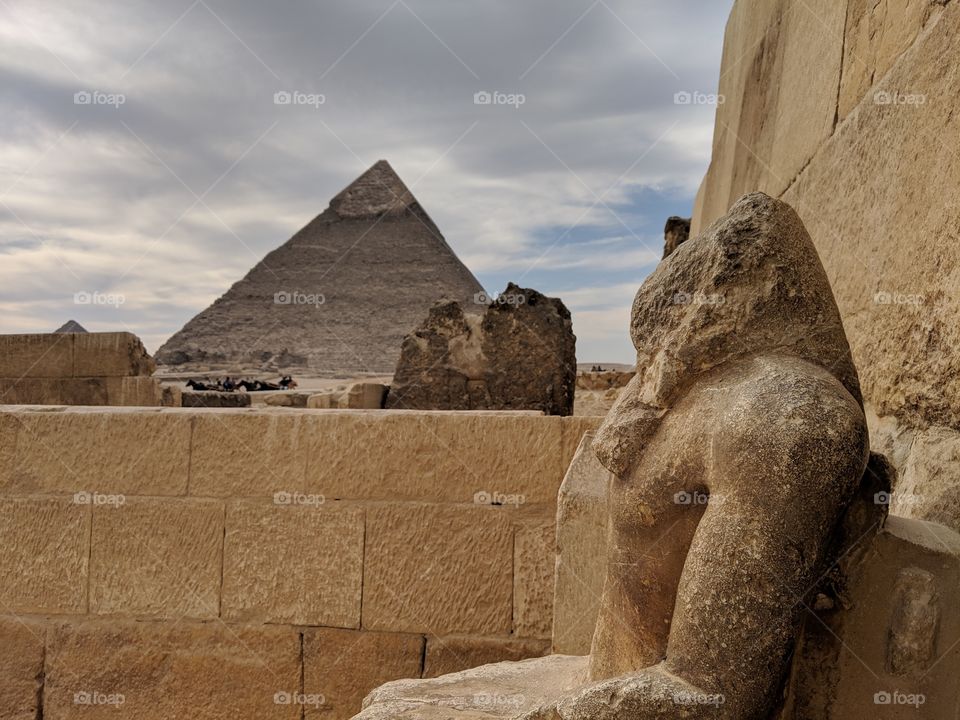Ruins in front of the pyramids of Giza, Egypt