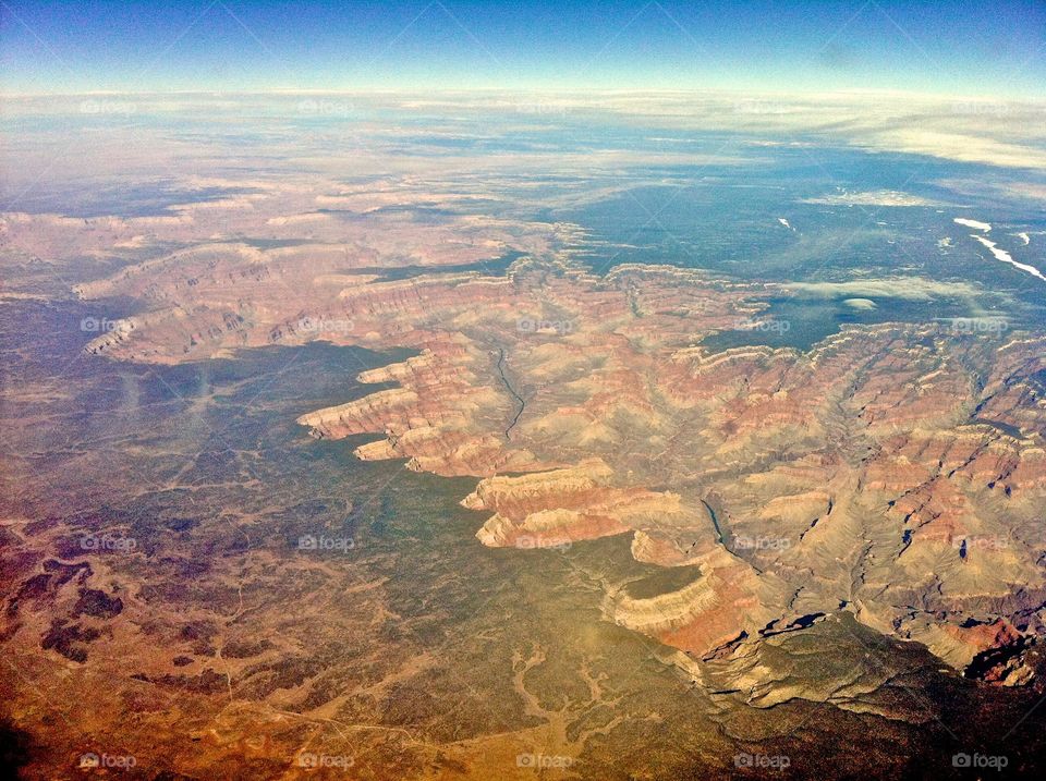 A view of the Grand Canyon from an airplane window 