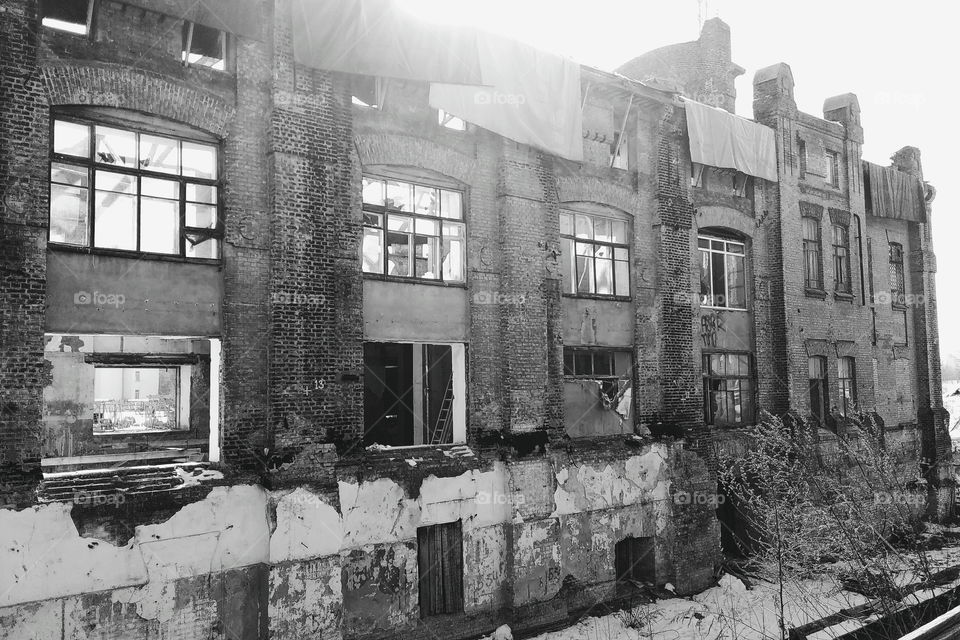 abandoned old building of a tram depot in the city of Kiev