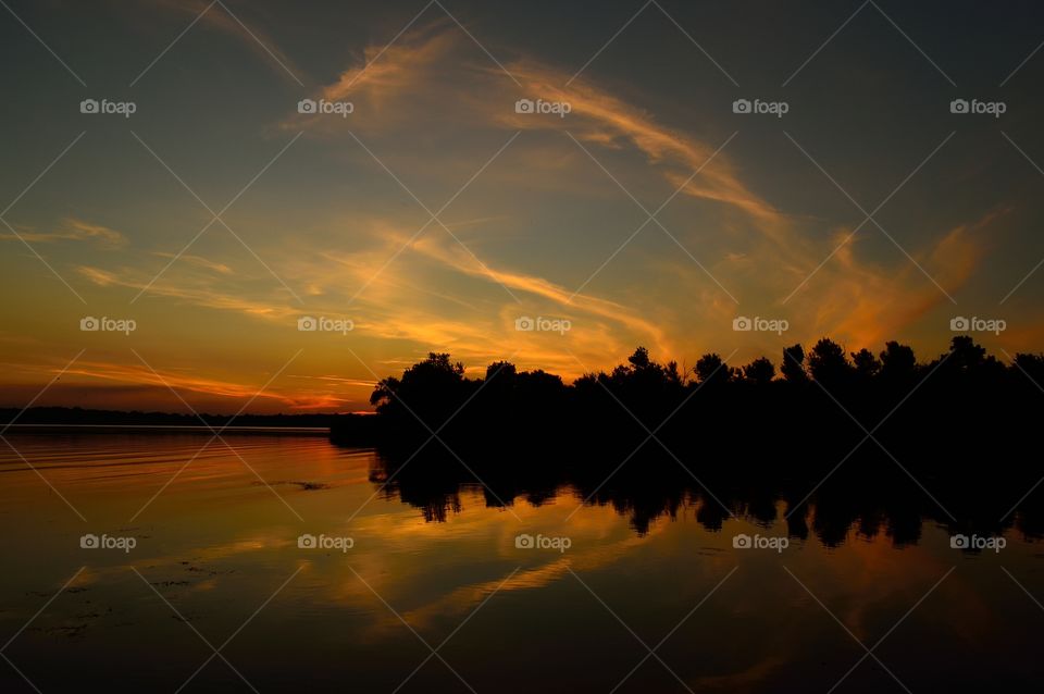 magical spring sunset on the big river