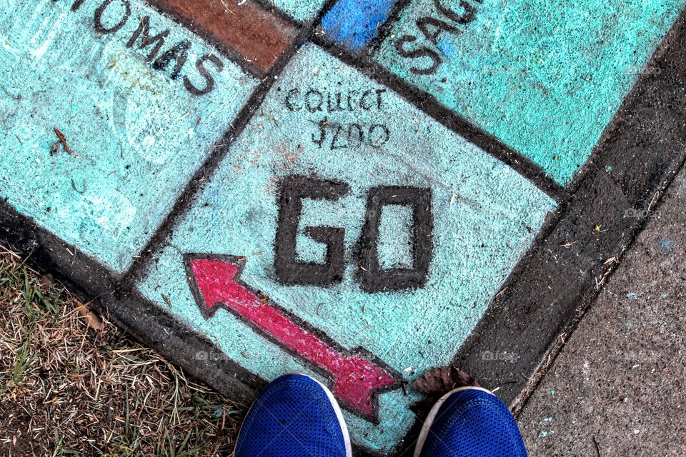 footsteps on chalk art board game Go