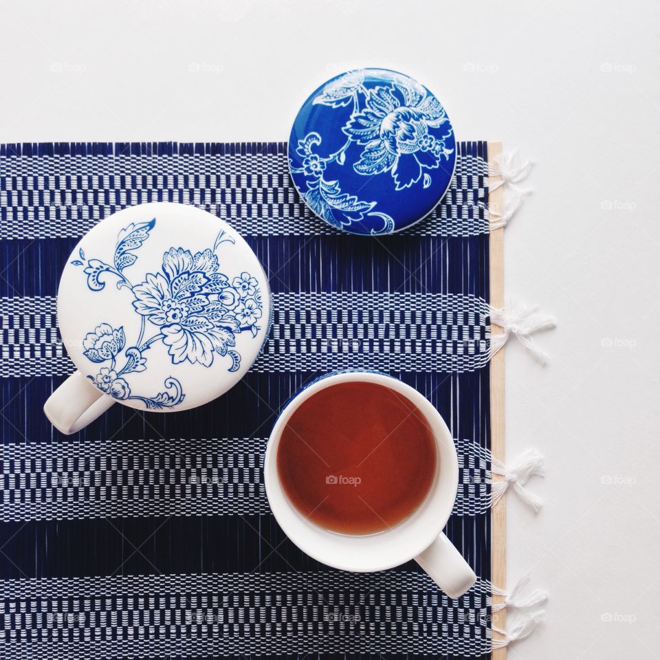 Hot tea with classic mugs