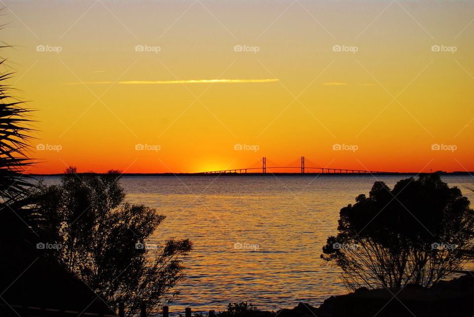 Sunset behind the bridge