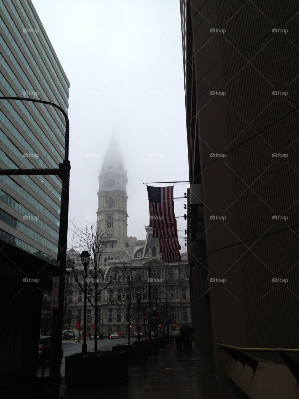 Philadelphia's City Hall on a foggy winter morning