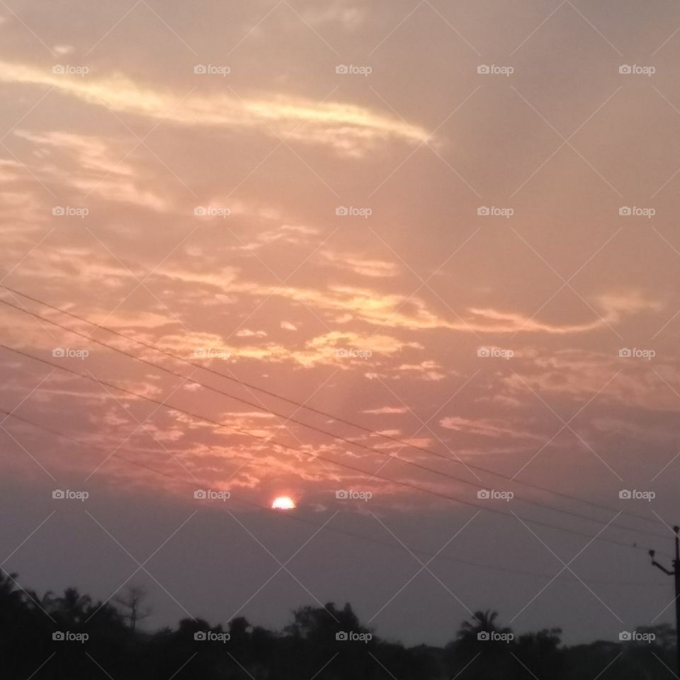 The sun setting evening time.