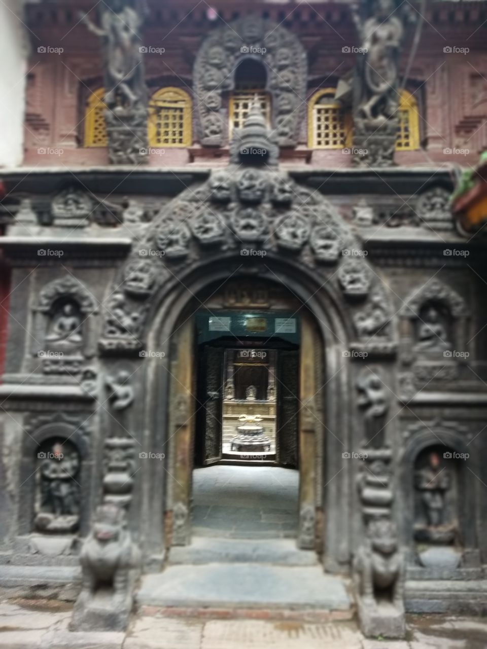 Entrance of golden temple in Nepal