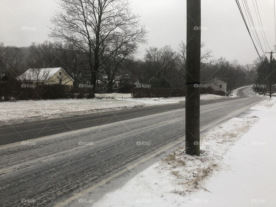 A slippery road in Connecticut during winter
