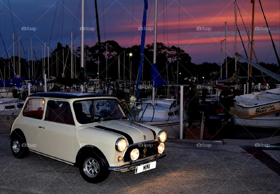 Took the classic mini down to the Harbor for a beautiful sunset.