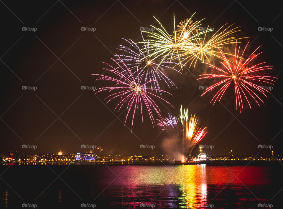 New year's day celebration fireworks over the city