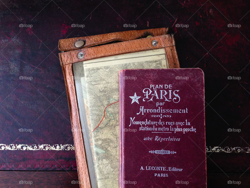 Old maps. Old Paris map and guidebook and map of the Swedish northern mountains.