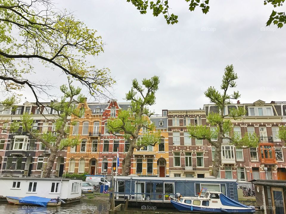 Boats and houses in Amsterdam 