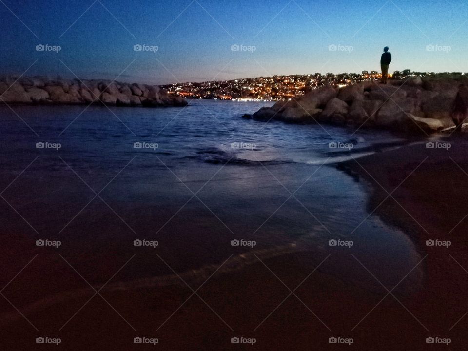 Seascape, sunset and beautiful Naples