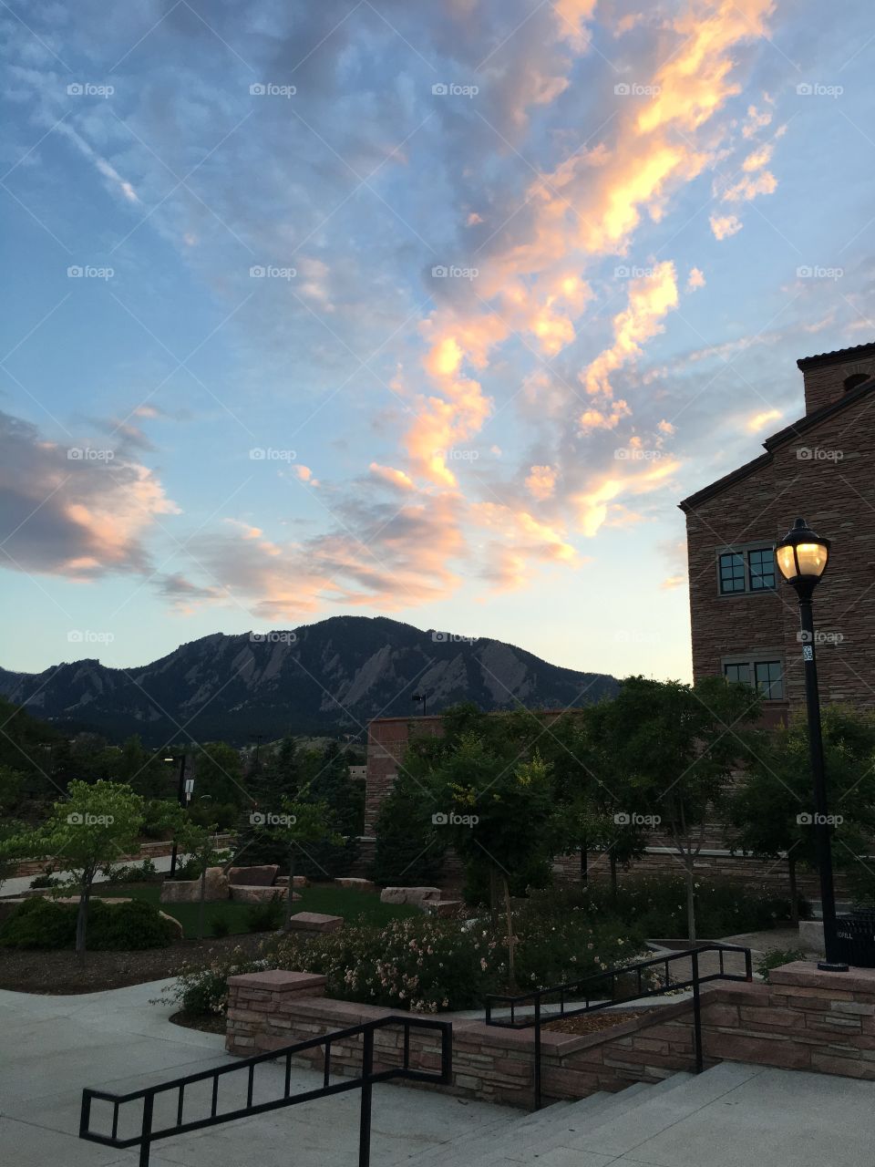 College campus life: sunset views of the flatirons
