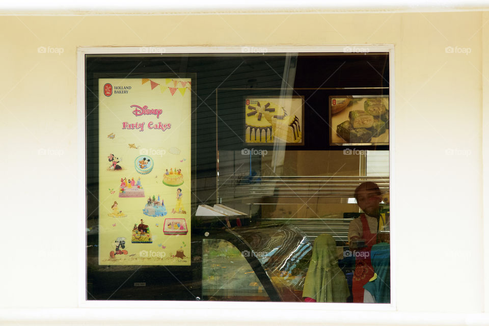Window of bakery shop