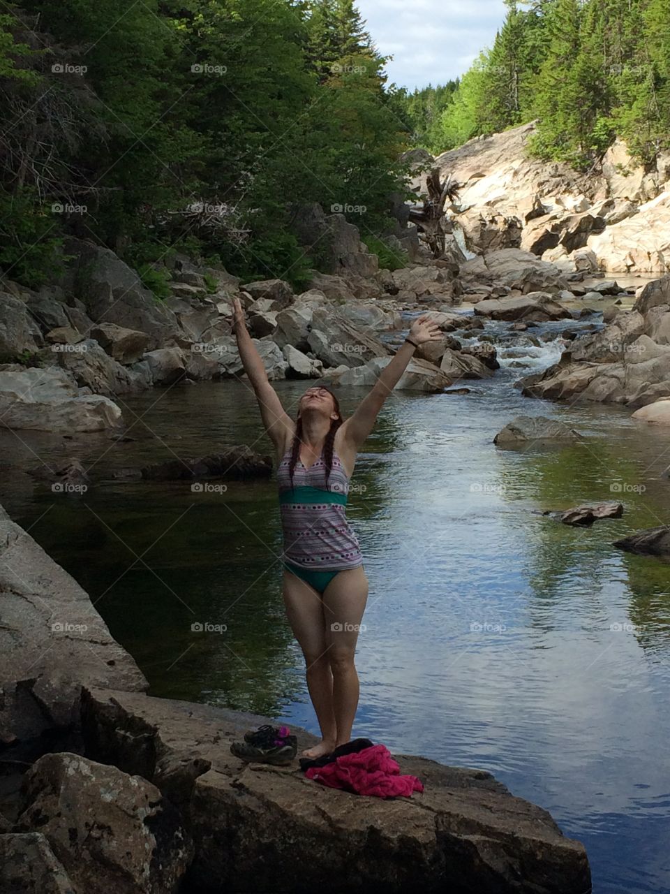 Celebrating life after a cool swim and a hike.