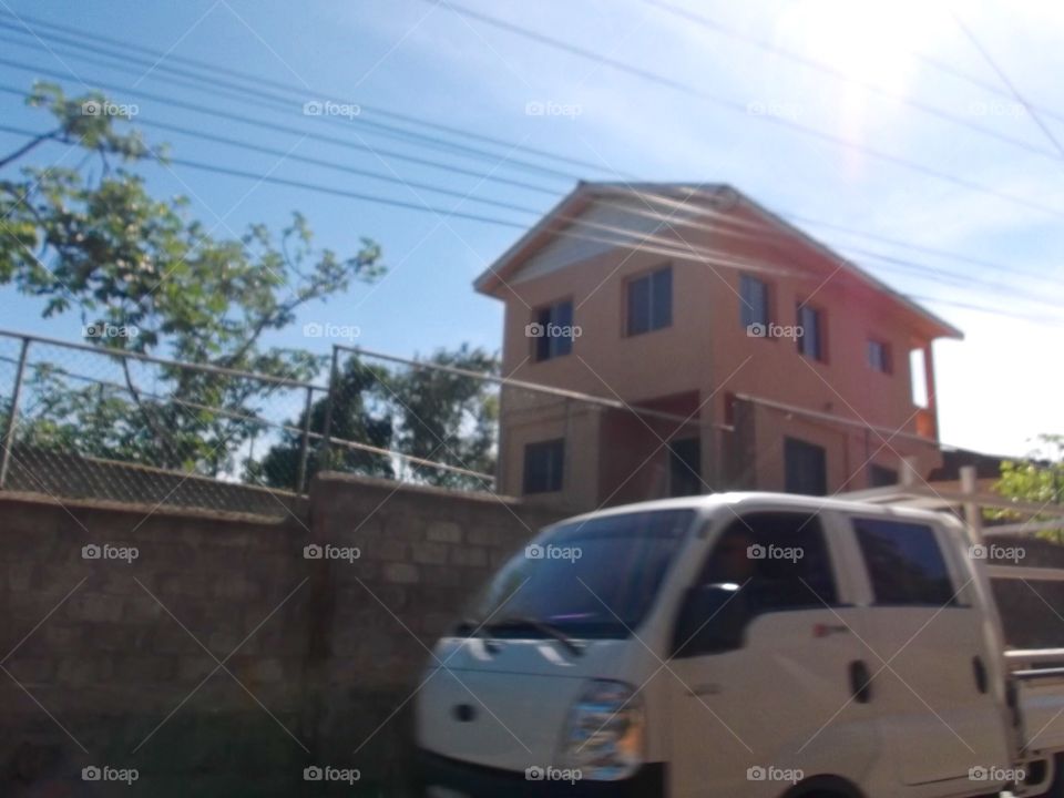 Photo from moving car traveling in Roatan, Honduras