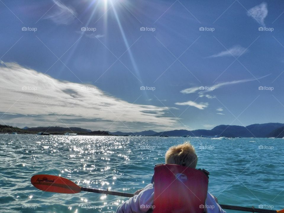 Sea kayaking amongst glacial icebergs in Prince William Sound