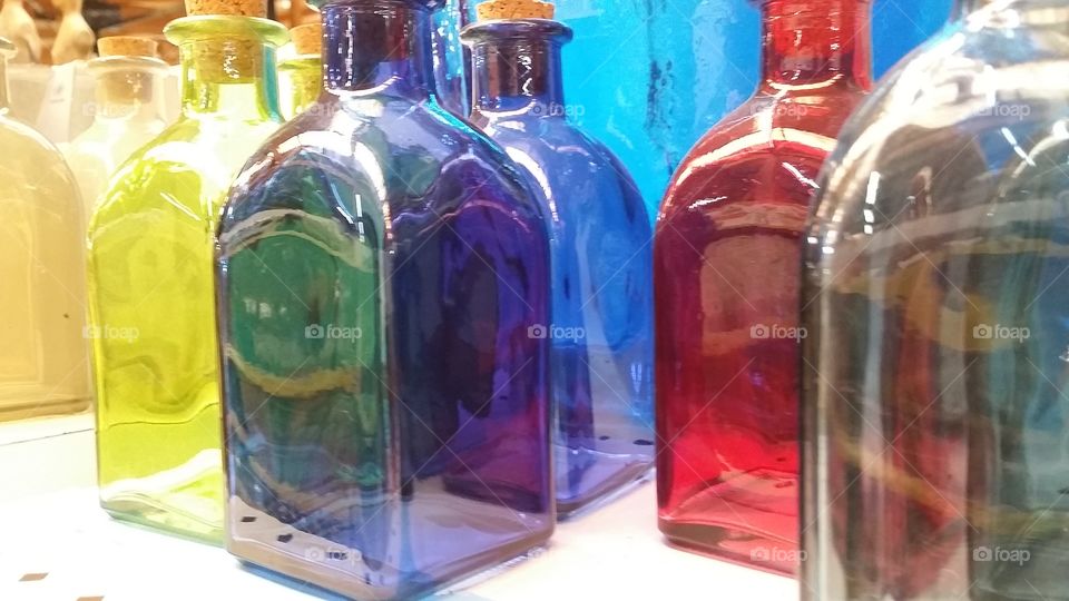 Colorful glass bottles