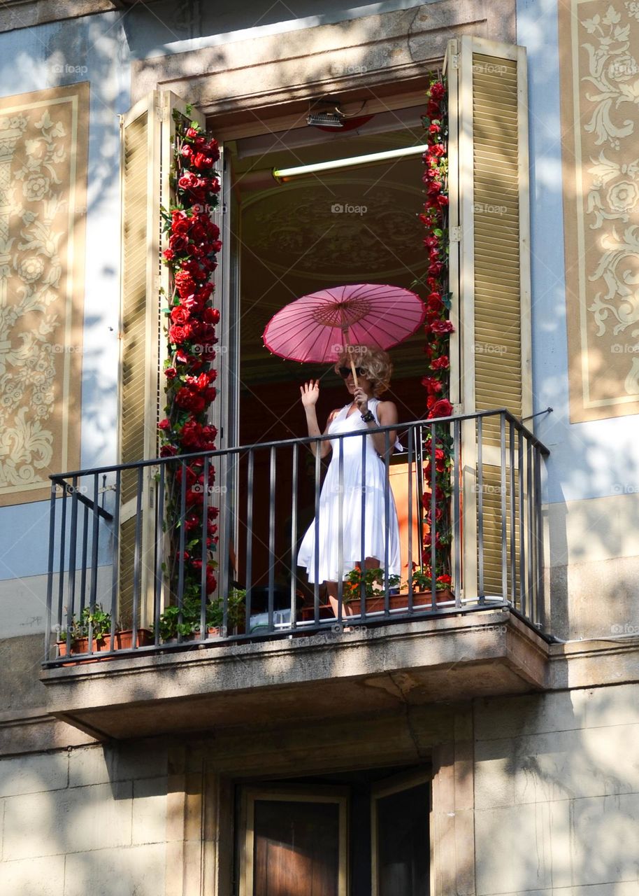 Woman posing like Marilyn Monroe, Barcelona, Spain