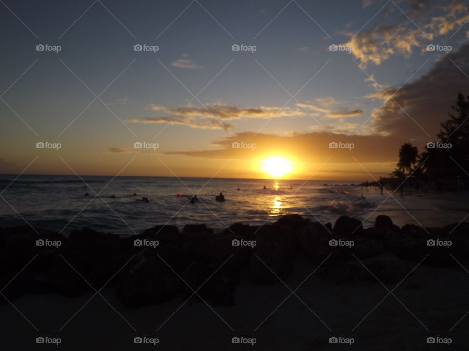 Sunset over ocean in Barbados 