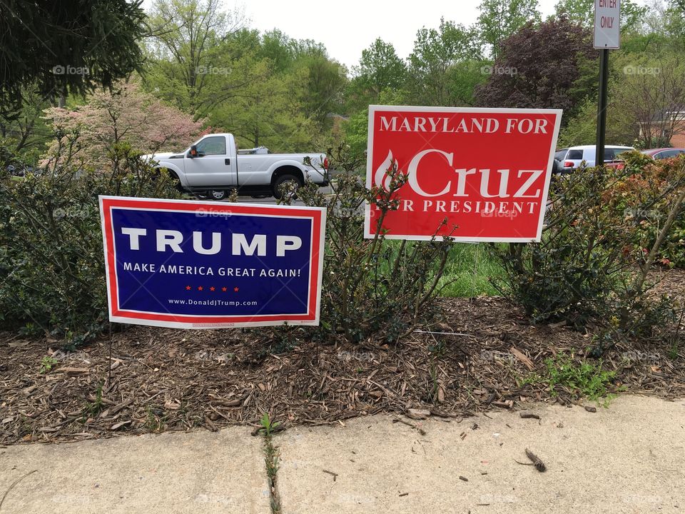 Trump & Cruz campaign signs during the Maryland Presidential primary election 