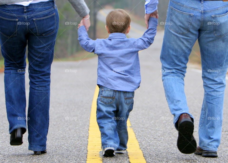 Mama, daddy, baby in denim