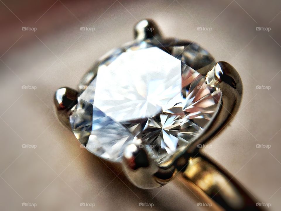 Macro of a diamond engagement ring