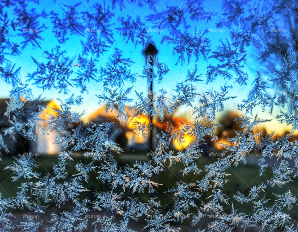 Frost formations on car windows 