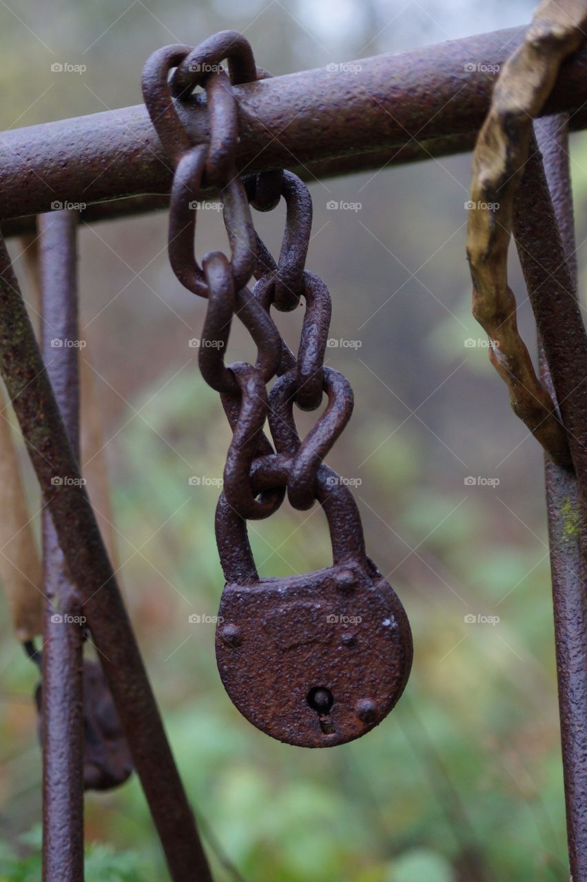 A rusty padlock