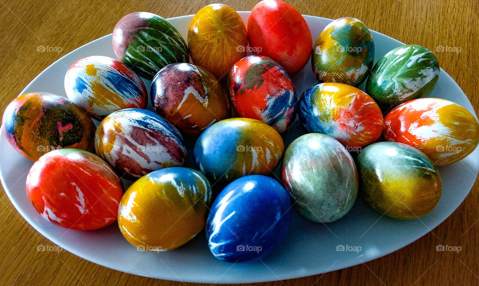 Decorative easter egg in plate
