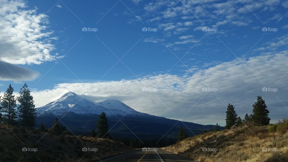 open roads with Mount Shasta