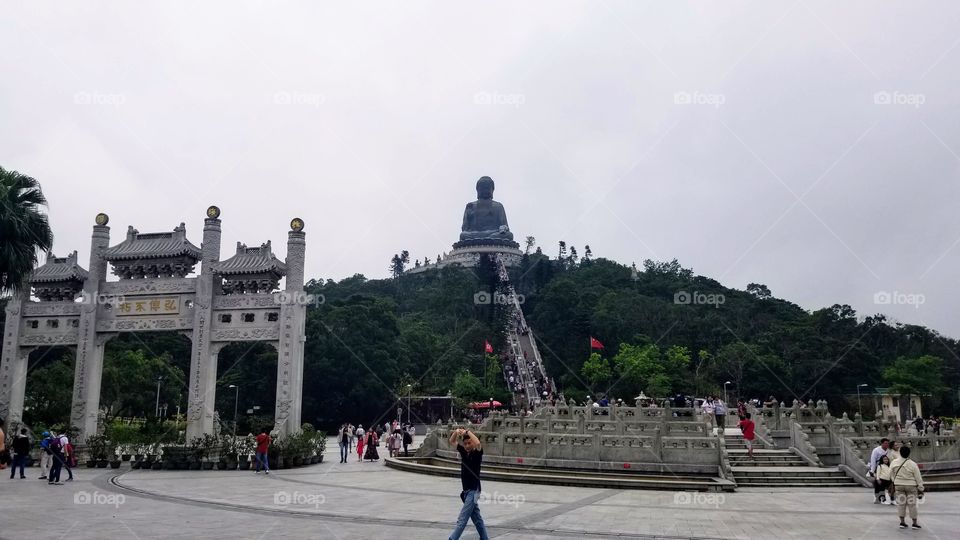 Po Lin Monastery- Buddha, symbolizing Unity with Nature and People-in Lantau Island, Ngong Ping Village, Hong Kong
