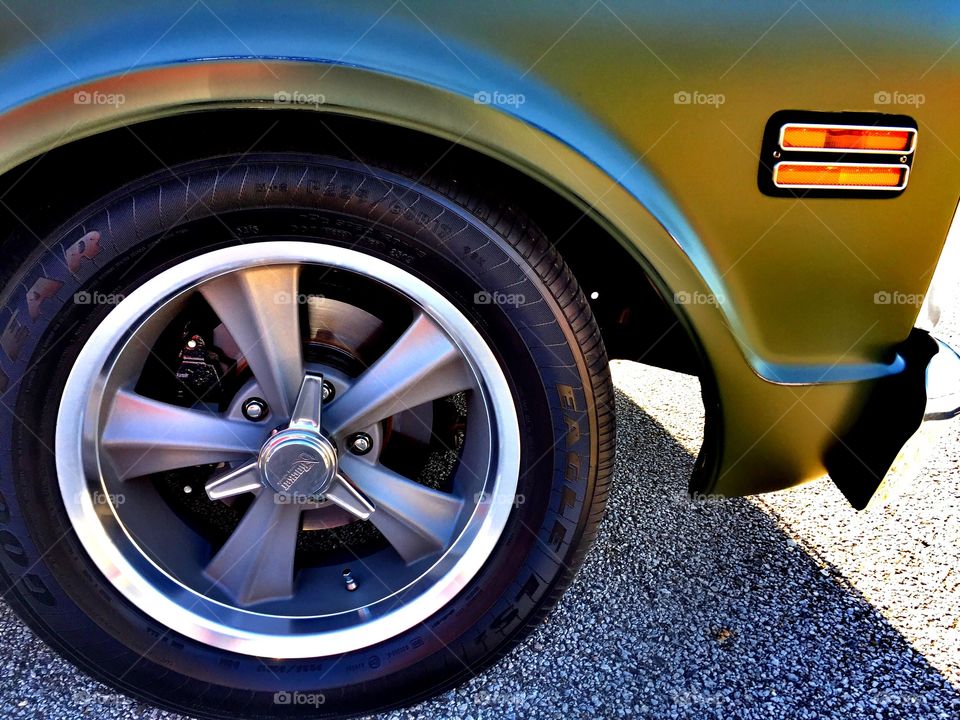 Classic Car Closeup Shot Of Wheel And Fender 